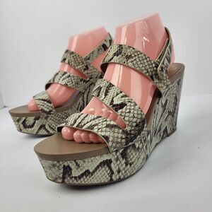Vince Camuto Velley Natural Snakeskin Print Leather Wedge Sandals